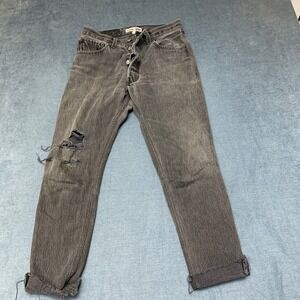 Re Done Levi's Straight Jeans Womens 26 Gray Denim Distressed Button Fly Raw Hem